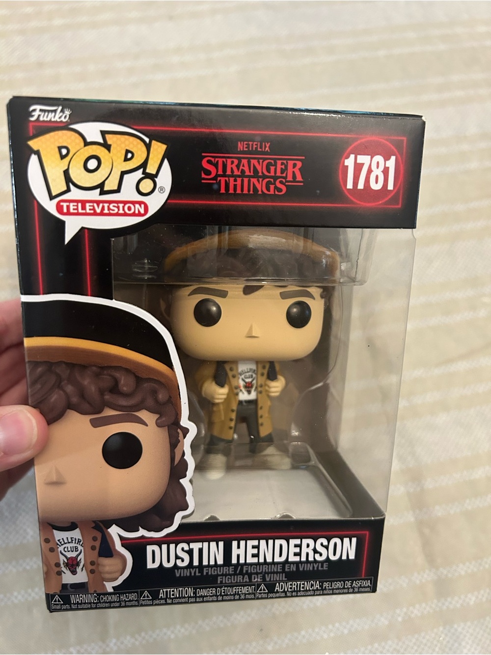 Funko Pop! Dustin Henderson Vinyl Figure — Brown Coat, Black Hat, White Shoes